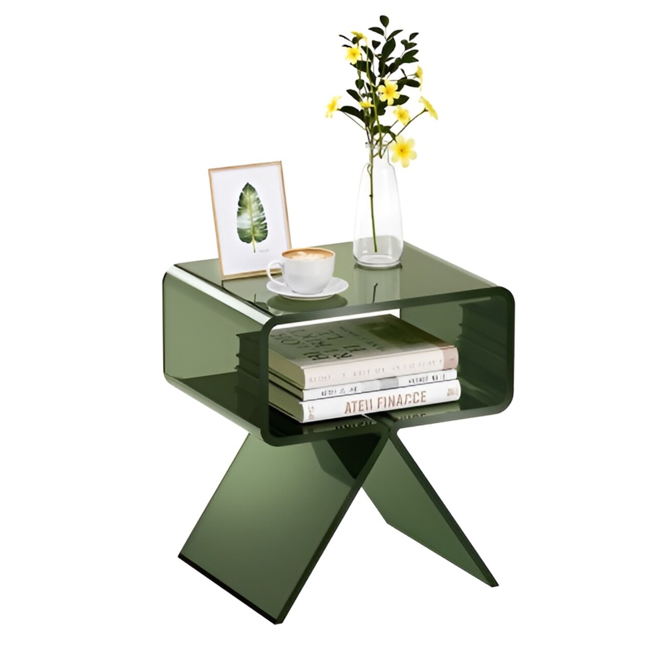 Acrylic Nightstand Side Table Green Clear Bedside Table with Shelf